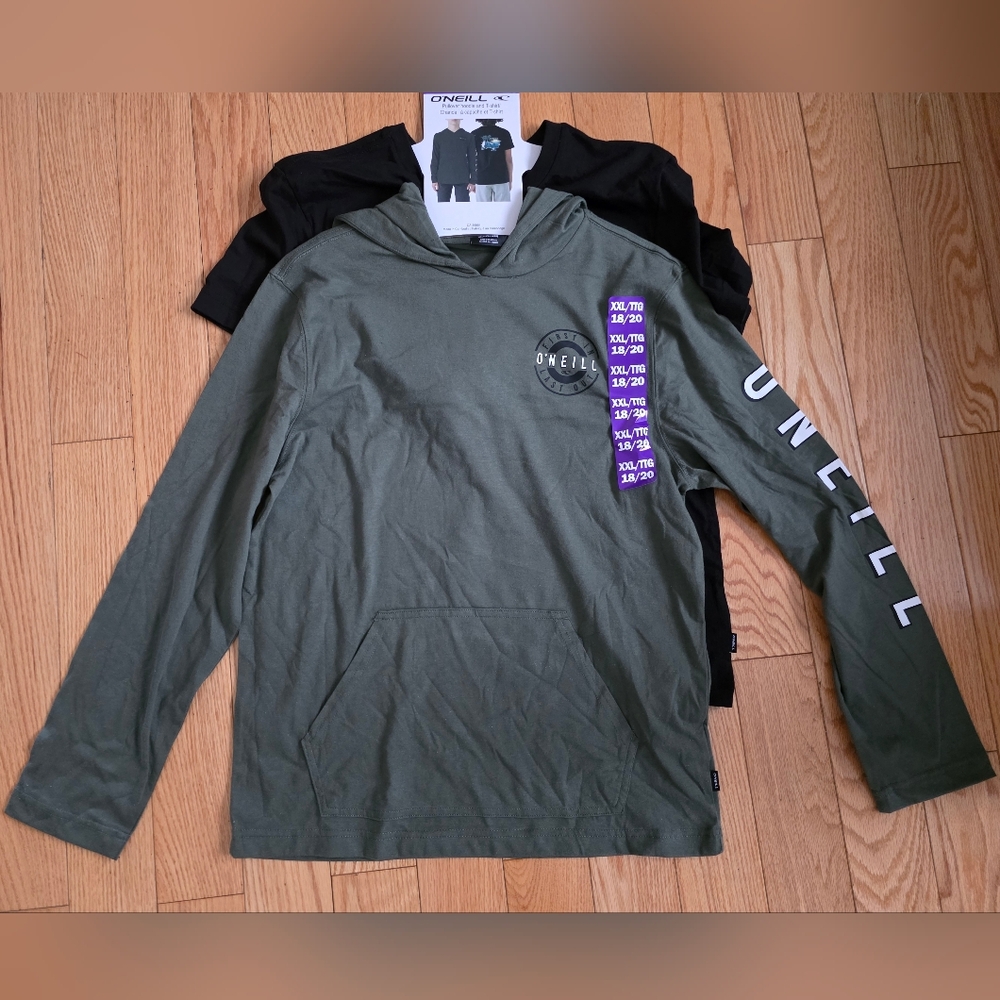 O'Neill Pullover Hoodie & T-shirt Bundle, XXL (18/20), Green & Black